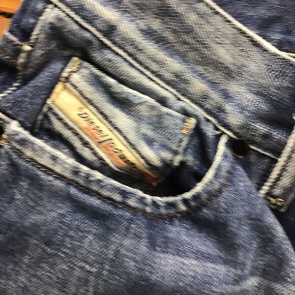 DIESEL Liv sequin distressed jeans low rise straight leg 28 ripped denim blue - Picture 6 of 15